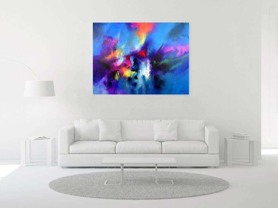 Large Blue Graphic Abstract Painting Living Room - Face Your Fears